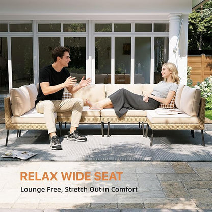 Aoxun 8-Piece Patio Furniture Set, Wicker Outdoor Furniture with Water Resistant Thick Cushions, Patio Conversation Set Outdoor Sectional Sofa with Coffee Table for Backyard Poolside, Beige