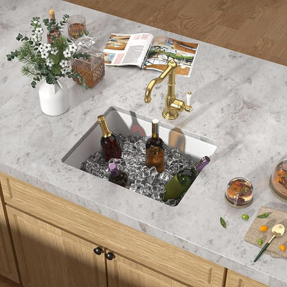 21 Inch White Undermount Bar Sink - Granite Composite Single Bowl Classic Quartz Wet Prep Sink for RV, Kitchen Bar, Boat, and Outdoor #TLGU-135
