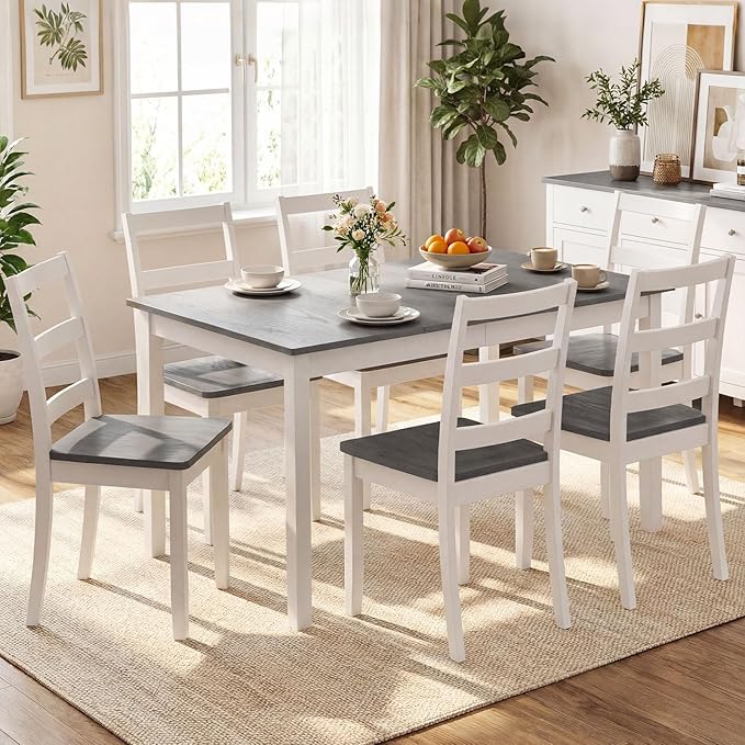 Giantex Dining Table for 4-6, 60" Rectangular Kitchen Table with Solid Rubber Wood Legs, Farmhouse Wooden Dinner Table for Dinette, Home Office, Living Room (Gray)