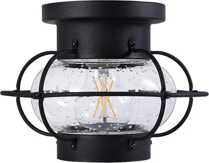 LEDVANCE Sylvania Vintage Essex Cage Light Fixture, Semi-Flush Mount, Matte Black Finish, 1 60W LED Dimmable A19 Bulb Included (60115)