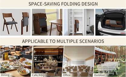 Ball & Cast Padded Folding Chairs 2 Pack,Solid Wood Frame Foldable Dining Chair,18" Seat Height,Space Saving,Easy to Carry Suitable for Kitchen, Bedroom, Light Grey