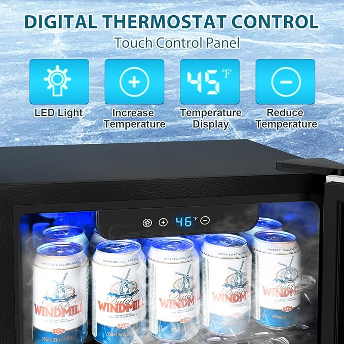 Electactic 48 Can Beverage Refrigerator,12 Bottle Wine Cooler with Stainless Steel Glass Door, Digital Temperature Display, Countertop Mini Fridge for Soda, Wine or Beer, Silver