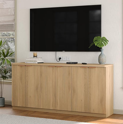 Yanosaku 70" Large Buffet Sideboard Cabinet, Fluted Cabinet 6 Doors, Buffet Table Coffee Bar Wine Bar Storage Cabinet for Dining Room, Living Room
