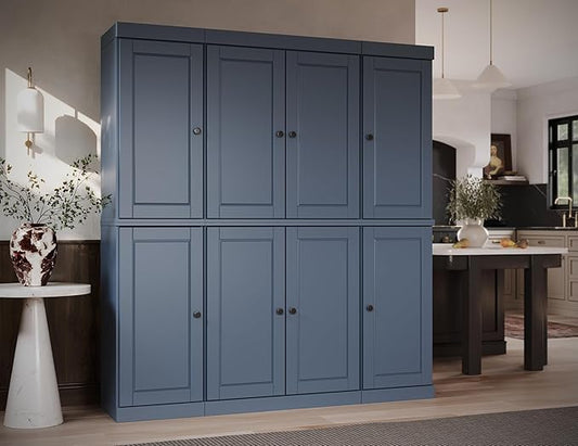 Palace Imports Solid Wood Pantry Cabinet - 71.5" Tall, 65" Wide - Freestanding Wooden Storage Cabinet w/Adjustable Shelves for Kitchen - Antique Blue, Renewable Eco-Friendly 100% Wood, Made in Brazil