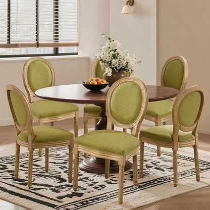 SoarFlash French Dining Chairs Set of 6, Vantage Dining Chair with Round Back, Wood Leg Farmhouse Country Dining Chair for Kitchen,Bedroom,Olive Green