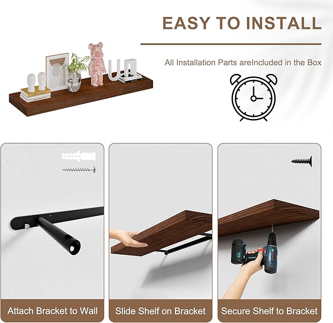 48x12 Inch Floating Shelves for Wall, Set of 2 Solid Wood Wall Shelves, Extra Long Heavy Duty Wall Mount Shelf for Kitchen & Living Room, Large White Floating Shelves
