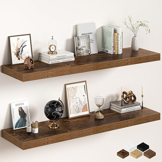 Floating Shelves 55Inch Long, 12 Inch Deep Floating Shelves for Wall, 55 x 12 Large Floating Shelf for Fireplace Mantel, 2" Thicked Wall Shelf for Living Room, Bedroom Storage, Rustic Brown, 2 Packs