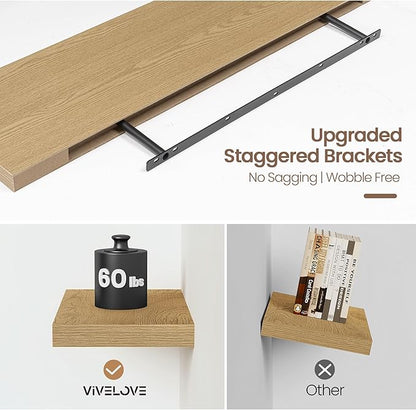 Vivelove 48 Inch Floating Shelves for Wall, 48x9 Display Shelves for Bathroom Living Room Kitchen Bedroom Office Farmhouse Home Decor - Set of 1, Oak