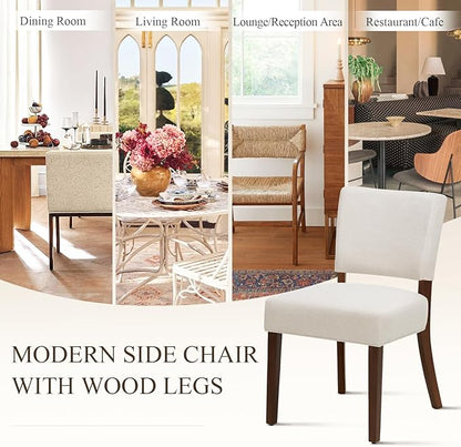 COLAMY Mid Century Modern Dining Chairs Set of 4, Upholstered Kitchen Chairs with Open Back, Fabric Side Dining Room Chairs with Wood Legs for Dining Room Kitchen Restaurant, Beige