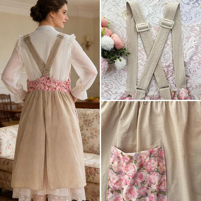 Uaussi Cotton Linen Apron Cross Back Work Apron for Women with Pockets Pinafore Dress X Cross Halter Apron for Chef Gardening