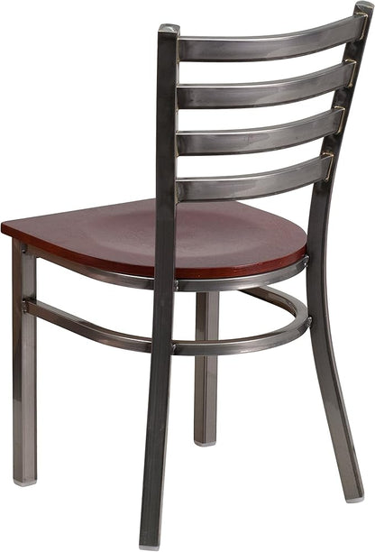 Flash Furniture HERCULES Series Clear Coated Ladder Back Metal Restaurant Chair - Mahogany Wood Seat