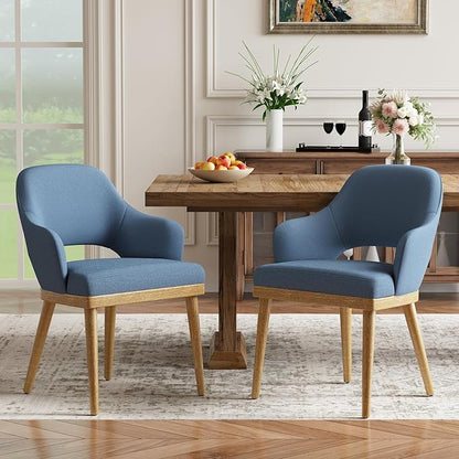 MALOL Wooden Dining Chairs Set of 2, Modern Fabric Upholstered Dining Room Chair, Kitchen Side Chairs, Farmhouse Dinner Chair with Open Back for Kitchen, Blue