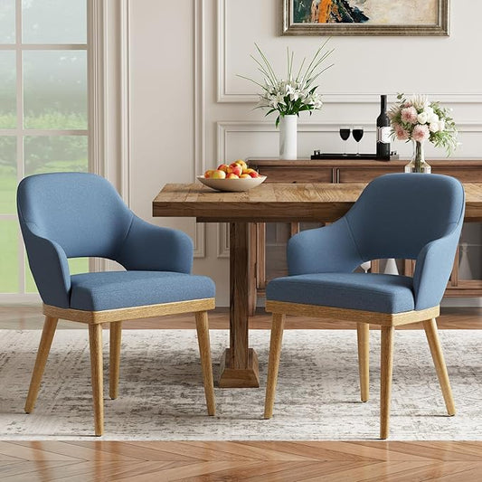 MALOL Wooden Dining Chairs Set of 2, Modern Fabric Upholstered Dining Room Chair, Kitchen Side Chairs, Farmhouse Dinner Chair with Open Back for Kitchen, Blue