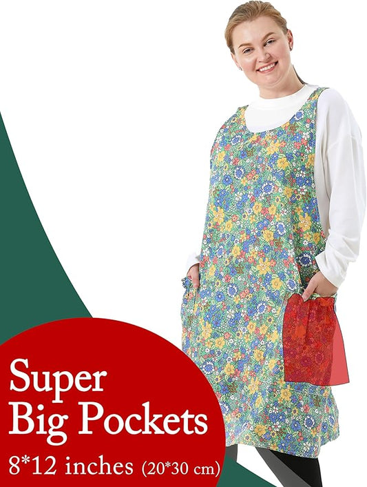 Big Plus Size Aprons for Women with Pockets Cotton Linen Baking Kitchen Cooking