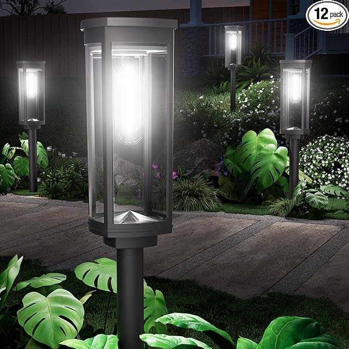 NEWMESSI 12 Pack Solar Pathway Lights Outdoor,Super Brightness IP65 Waterproof Auto On/Off Solar Path Lights, Garden Solar Powered Landscape Lighting for Outside Yard Garden Driveway Walkway Decor