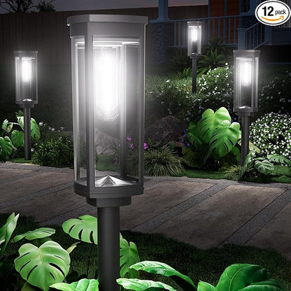 NEWMESSI 12 Pack Solar Pathway Lights Outdoor,Super Brightness IP65 Waterproof Auto On/Off Solar Path Lights, Garden Solar Powered Landscape Lighting for Outside Yard Garden Driveway Walkway Decor