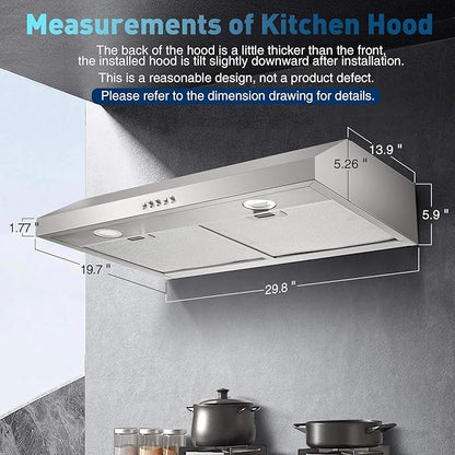 SNDOAS Under Cabinet Range Hood,30 inch Ductless Range Hood Alterable to Ducted,Stainless Steel Kitchen Exhaust Hood with 700CFM, 3-Speed Fan,Stove Vent and Oven Hood with Button Control