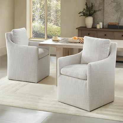 KISLOT Upholstered Dining Chairs with Casters, No Assembly Modern Accent Armchair with Rollers for Dining Room, Bedroom, Living Room, Reading Room, Already Assembled, Linen, 4 Box