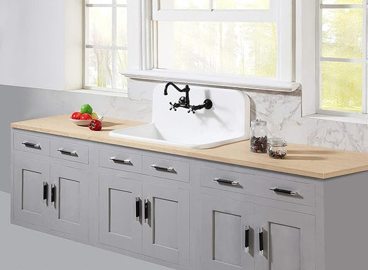 Kingston Brass GKTA3020198 Arcticstone 30-Inch Solid Surface Top-Mount Kitchen Sink with Backsplash, Matte White