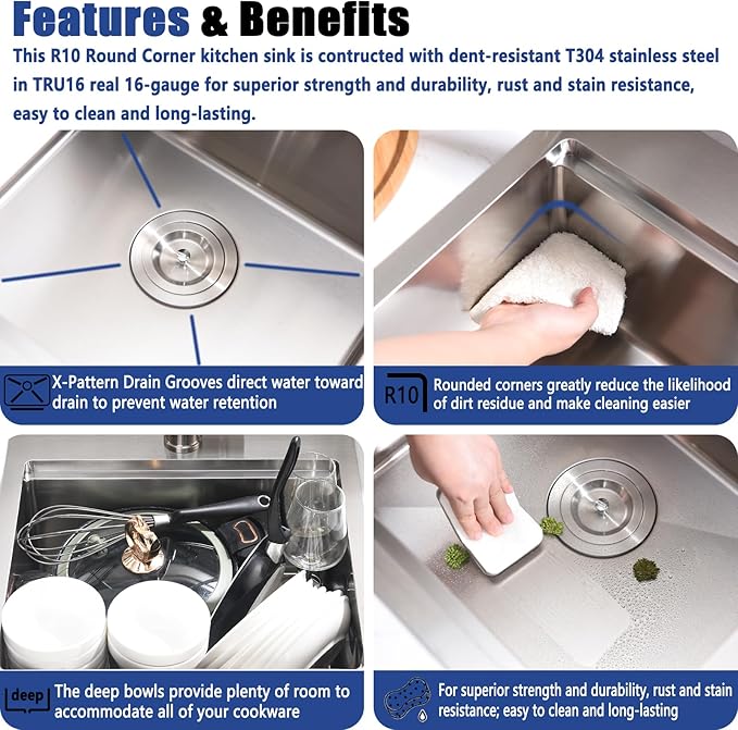 21x20 Drop In Bar Sink with Faucet - 21 Inch Small Stainless Steel Bar Sink Drop In and Faucet Combo, 9 Inch Deep Workstation Single Bowl Kitchen Sink with Accessories