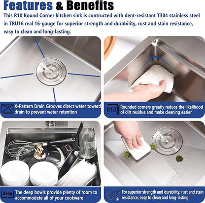 21x20 Drop In Bar Sink with Faucet - 21 Inch Small Stainless Steel Bar Sink Drop In and Faucet Combo, 9 Inch Deep Workstation Single Bowl Kitchen Sink with Accessories