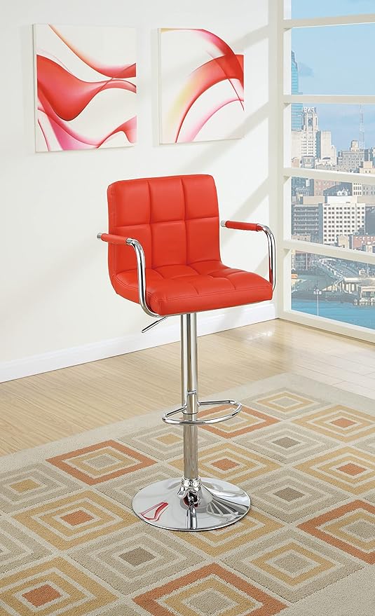 Modern Dining Chairs Set of 2 Adjustable Height Kitchen Island Stools with Sturdy Natural Construction, Comfortable Seat for Versatile Use - Stylish Simple Design,Red-Fabric-Contempor
