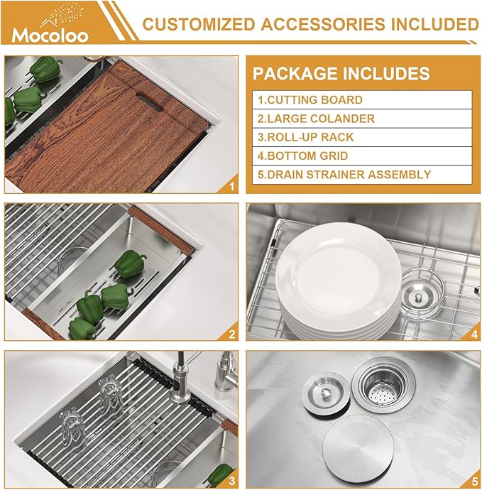 Mocoloo 24 Inch Undermount Kitchen Sink - 24 x 19 Bar Sinks Stainless Steel 16 Gauge Single Bowl Under Counter Small Kitchen Sink Workstation 10'' Deep Handmade Basin