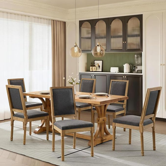 SoarFlash French Dining Chairs Set of 4, Vintage Dining Chairs with Rattan Backrest, Wooden Framehouse Chairs for Living Room, Kitchen, Restaurant, Grey