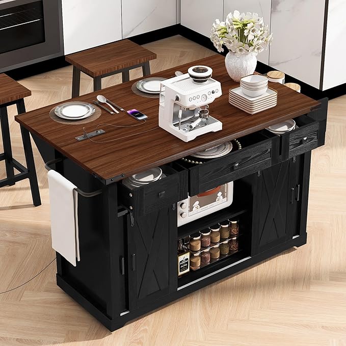 Modern Dining Table Expandable Kitchen Island with Counter Wood Table Console Luxury Easy Clean Living Decor,Black