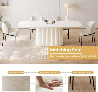 Miuuod 86.61" Dining & Kitchen Table Set,Solid Kitchen Table with 6 Chairs,Large Oval Dinner Table with Rounded Corners for Dining Room,Living Room Furniture,Cream White