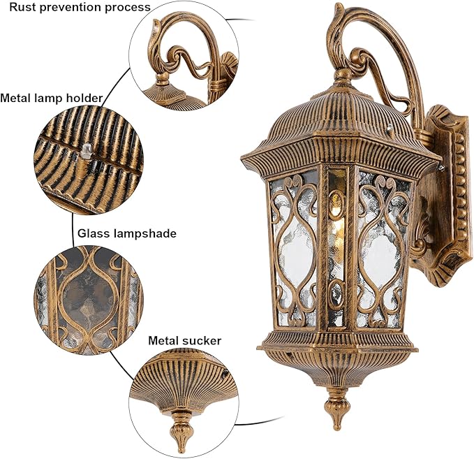 Outdoor Wall Light Fixtures, IP55 Waterproof Outside Wall Lantern Retro Exterior Wall Sconces Vintage Wall-Mounted Lights for Garage House Porch Doorway, E26 w/o Bulb