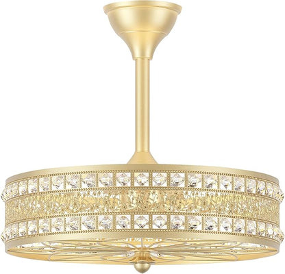 Fandelier Ceiling Fan with Light, Crystal French Glam Chandelier Fan, Decorative Bladeless Enclosed Caged Pendant Light Fixture for Girls Room, Bedroom, Dining Room, Kitchen Island