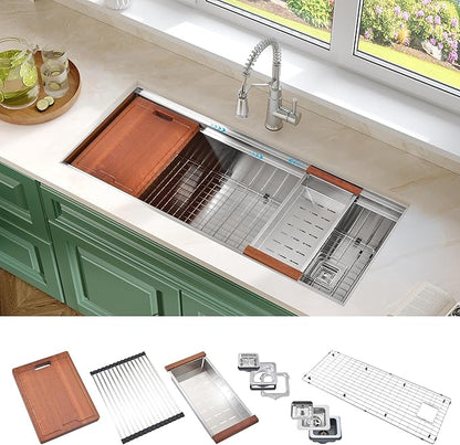 Undermount Kitchen Sink 45 inch,16 Gauge Stainless Steel Single Bowl Undermount Sink Two-Tiered Ledge,Spacious & Large Kitchen Sink Offset Drain (45" X 19")