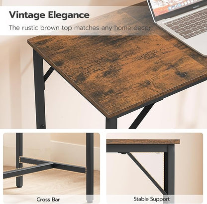 HOOBRO Bar Table with Charging Station, Rectangular Pub Table, High Top Coffee Table, Counter Bar Height Table, Narrow Long Dining Table, 35.4" L x 15.7" W x 35.6" H, Rustic Brown and Black BF90UBT01