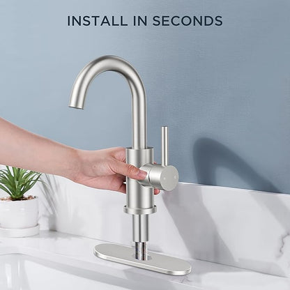 FORIOUS Black Bathroom Faucet 1 or 3 Hole Single Handle, Brushed Nickel Bathroom Sink Faucet 2 Pack, with cUPC Supply Line and Metal Pop Up Drain, Suitable for Bar RV Vanity