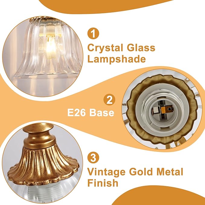 LmnLvn Bathroom Vanity Gold Light Fixture, 5 Lights Bathroom Lighting Matte Antique Brass Finish with Crystal Glass Shade, Gold Vintage Vanity Light for Bathrooms