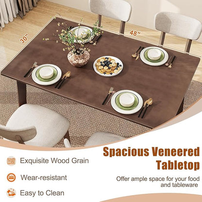 Giantex Dining Table for 4, 48" Rectangular Wooden Kitchen Table with Solid Rubber Wood Legs, Mid Century Modern Dinner Table for Dinette, Living Room, Home Office (Walnut)