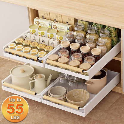 Pull out Cabinet Organizer, 16" Deep Pull Out Drawer for Kitchen Cabinets Adhesive with Nano Film, Slide out Cabinet Organizer Shelf for Pantry Bathroom Organization White