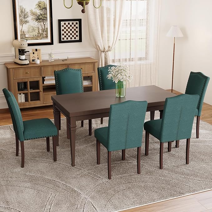 MALOL Dining Chairs Set of 4, Soft Comfortable Upholstered Parsons Dining Chairs with High-Density Cushion & Solid Wood Legs, Elegant Nailhead Trim for Dining Room, Kitchen, Living Room – Green