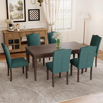 MALOL Dining Chairs Set of 2, Soft Comfortable Upholstered Parsons Chairs with High-Density Cushion & Solid Wood Legs, Nailhead Trim, Modern Accent Chairs for Dining Room, Kitchen, Living Room – Green