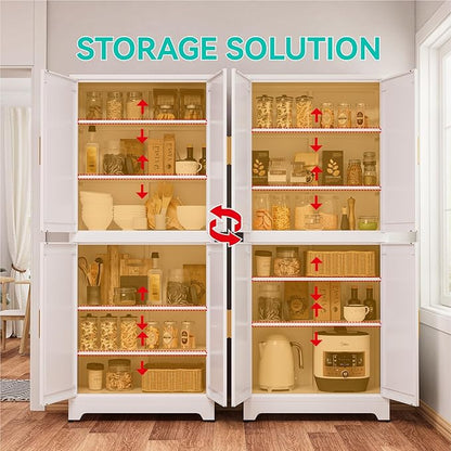 75" H Metal Storage Cabinet,31.5" Wide by 15.8" Deep Pantry Cabinet with 2 Adjustable Shelves,Farmhouse Cabinet for Bathroom Living Room Dining Room Kitchen,White