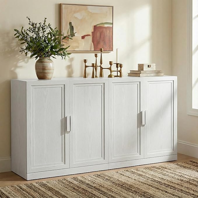 Casaphoria Adam Sideboard Buffet Cabinet with Storage, Sideboard Cabinet with Wooden Doors & Adjustable Shelves, 62" W x 36" H Coffee Bar for Entryway Kitchen Living Room, White