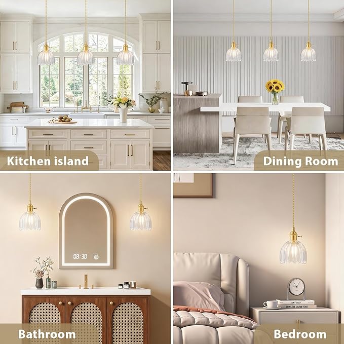Ralbay Vintage Pendant Light,Hanging Light Fixture with Clear Glass Lampshade,Adjustable Mini Pendant Light for Kitchen Island Dining Room Hallway,3Packs