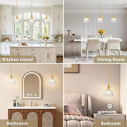 Ralbay Vintage Pendant Light,Hanging Light Fixture with Clear Glass Lampshade,Adjustable Mini Pendant Light for Kitchen Island Dining Room Hallway,3Packs
