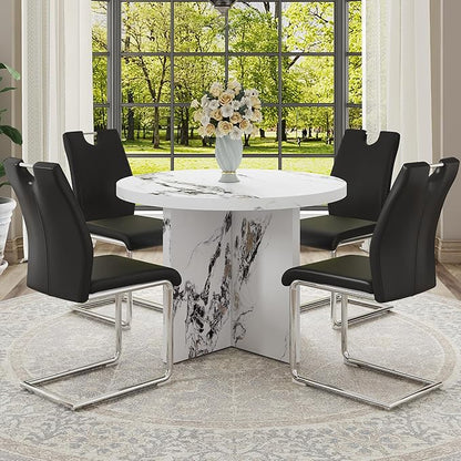 42" Solid MDF Island Table, Rustic Dining Table with Multi-Purpose, Farmhouse Dining Table with Modern Style for 4-6 Person Dining, White