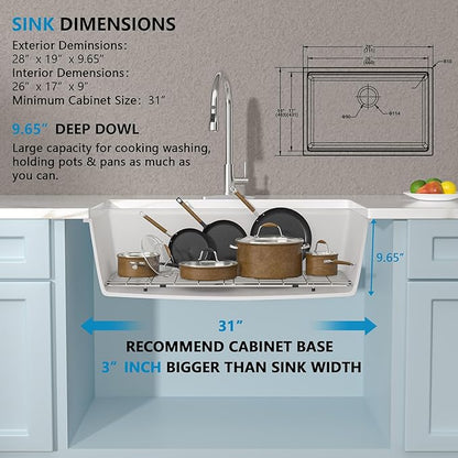 28 Granite Composite Kitchen Sink - Fulorni 28"x19" Granite Kitchen Sink Ledge Workstation Undermount White Quartz Classic Under Counter Single Bowl Sink Basin
