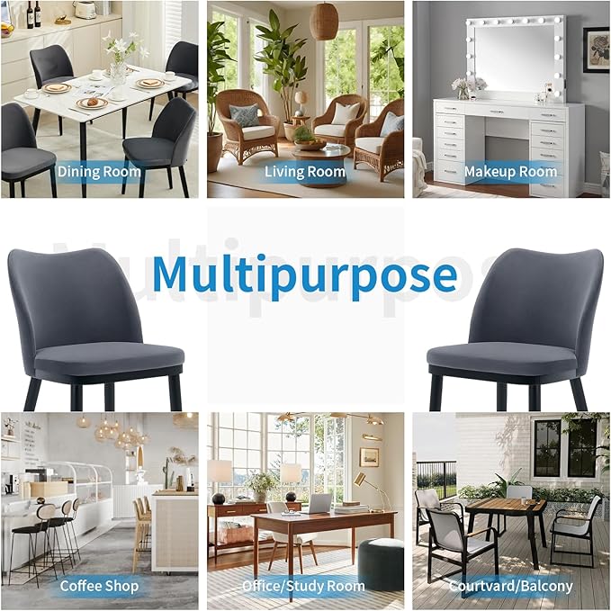6 Dining Chairs: Upholstered Velvet Dining Room Side Chairs, Chair for Dining Room with Padded Seat and Wood Legs-Modern Dining Chairs for Restaurant, Kitchen, Cafe, Living Room(Dark Grey)