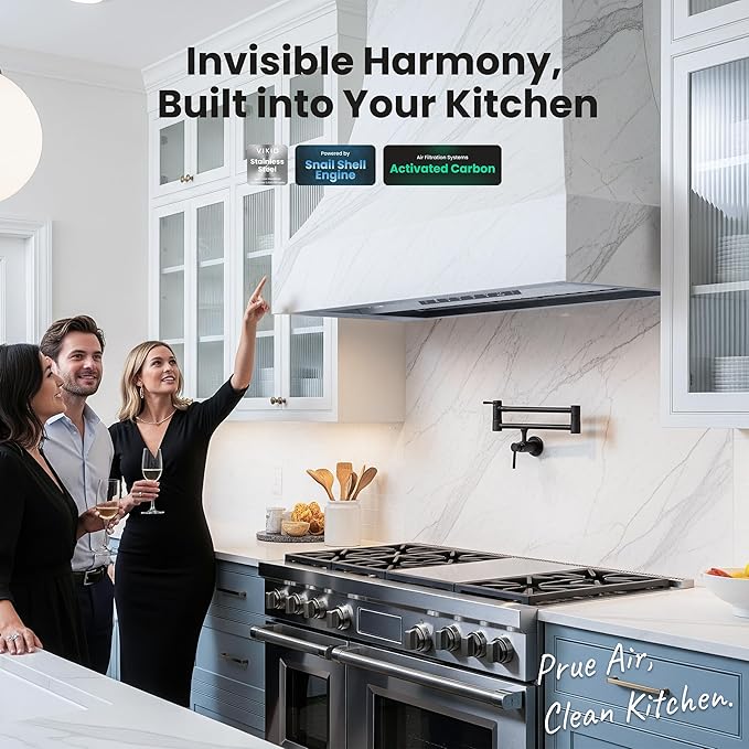 VIKIO HOME Range Hood Insert 42 Inch,Built-in Kitchen Hood with 980 CFM, Ducted/Ductless Convertible Duct,Stainless Steel Kitchen Vent Hood/Gesture/Touch Control, 3 Pcs Baffle Filters with Handlebar