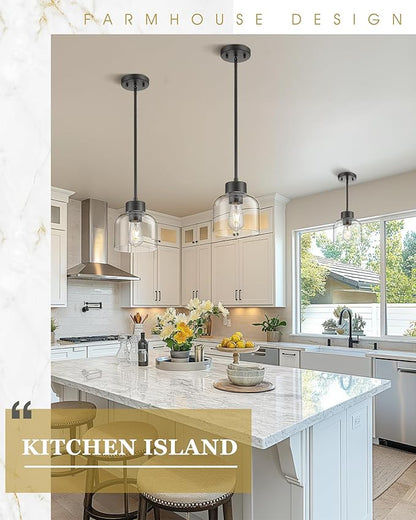 Black Pendant Lights Kitchen Island, 7" Hanging Lights Fixtures with Clear Glass Shade, Modern Kitchen Pendant Lighting Over Island for Dining Room, AD-24024-1P-BK