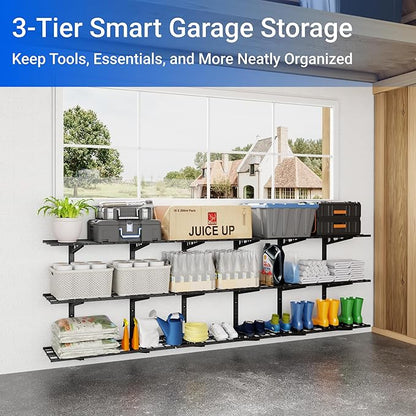 FLEXIMOUNTS 2 Pack 3-Tier 1x3ft Garage Storage Wall Shelving, 12x36inch per Shelf Height Adjustable Floating Shelves, Heavy Duty Wall Mounted Shelve, 1200lbs Weight Capacity, Black, Classic Series